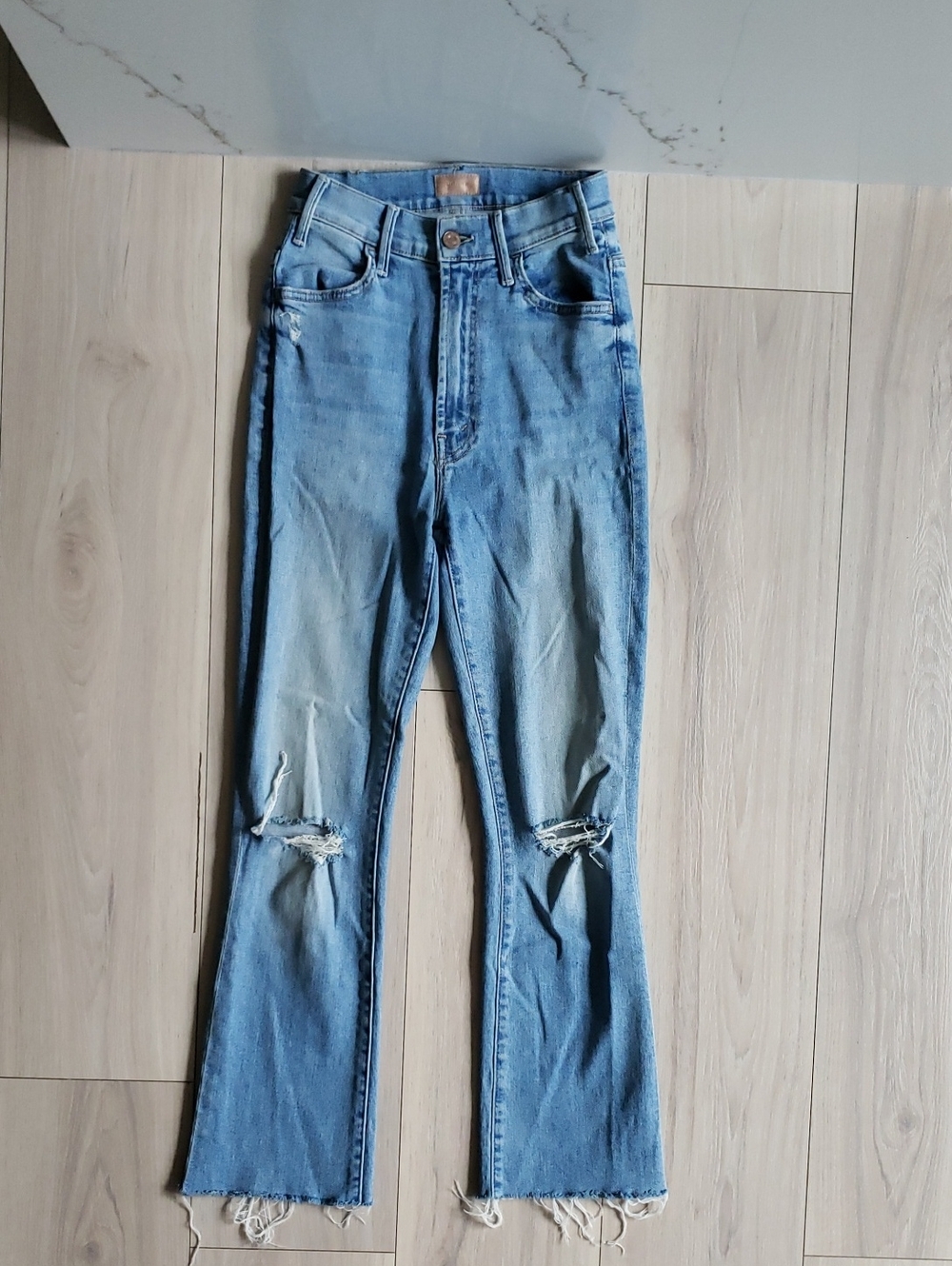 MOTHER The Hustler Ankle‎ Fray Womens 24 Thrilling Shots Wash Distressed